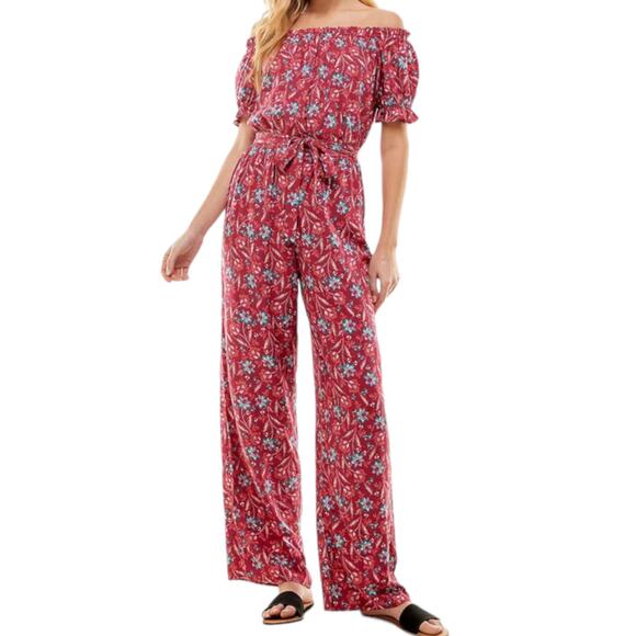 Kingston Grey Floral Off Shoulder  Jumpsuit, Junior XXS - Picture 1 of 5